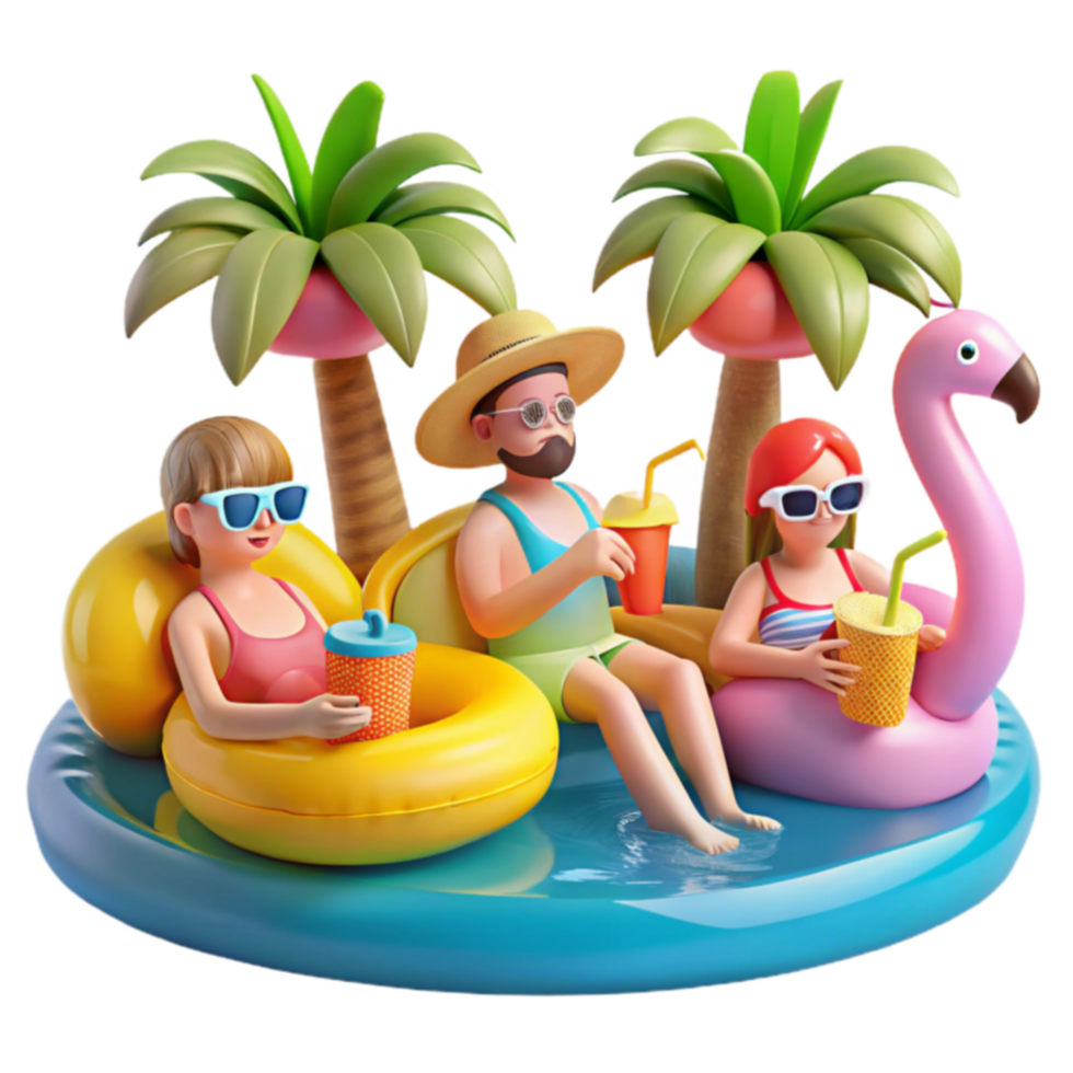 Summer Fun Tropical Pool Party with Inflatable Floaties png