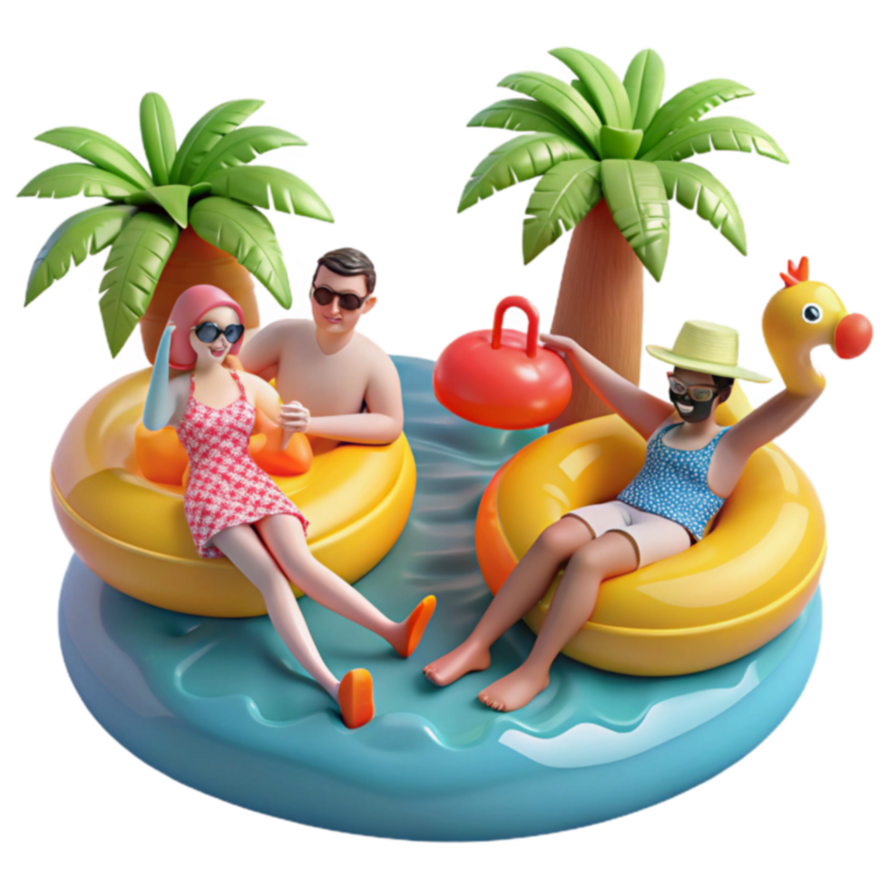 Tropical Summer Fun Pool Floaties, Palm Trees, and Relaxation png
