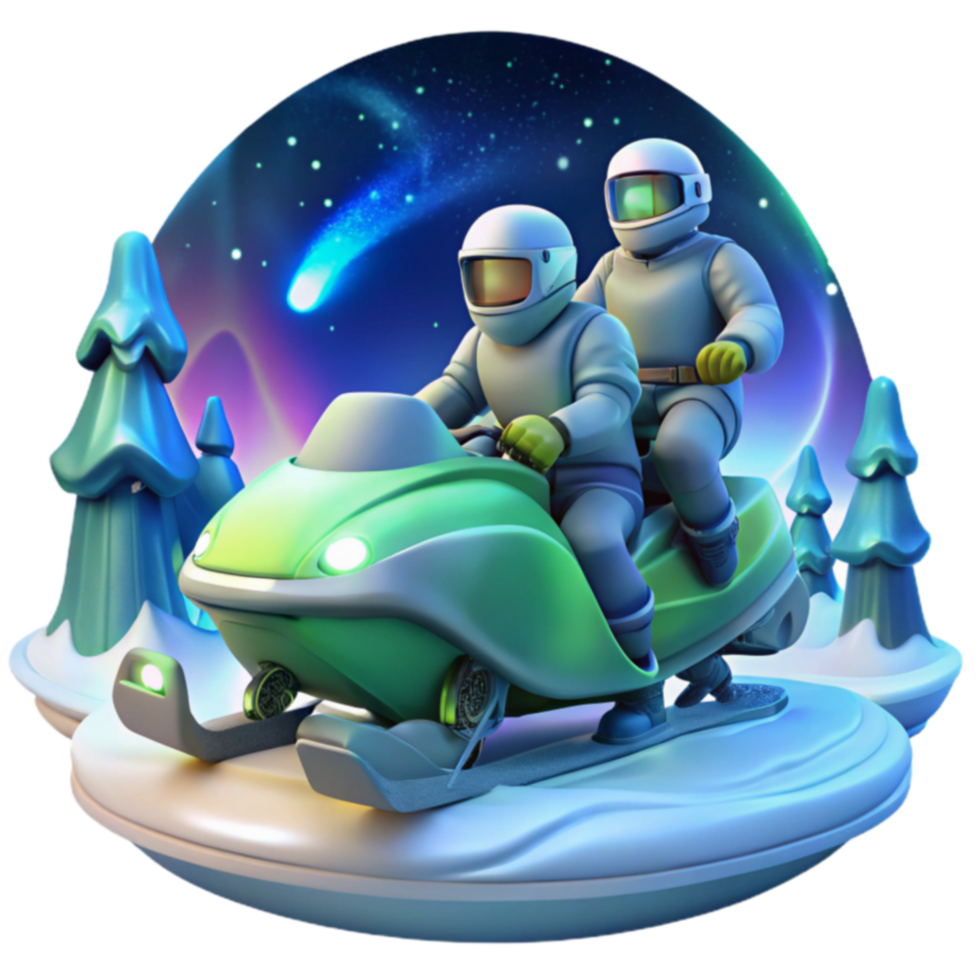 Astronauts Snowmobiling Under a Comet png