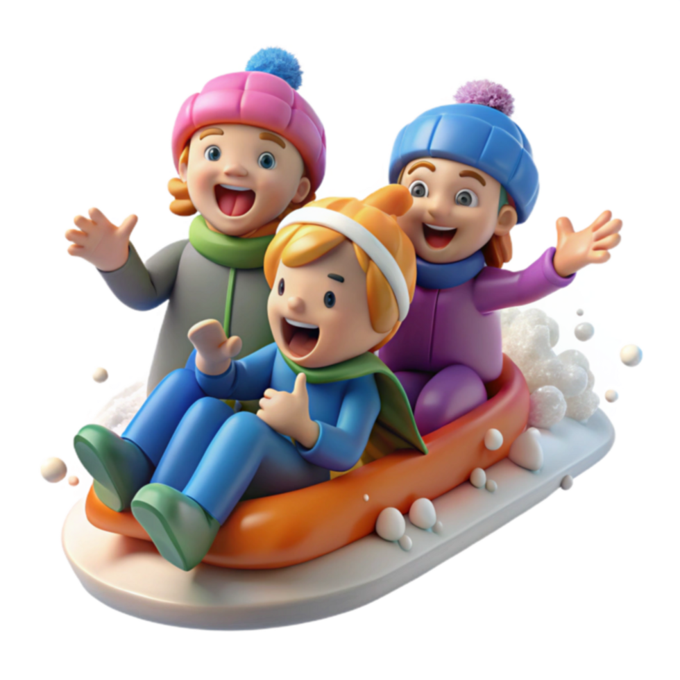 Kids Sledding Fun in Winter Snow png