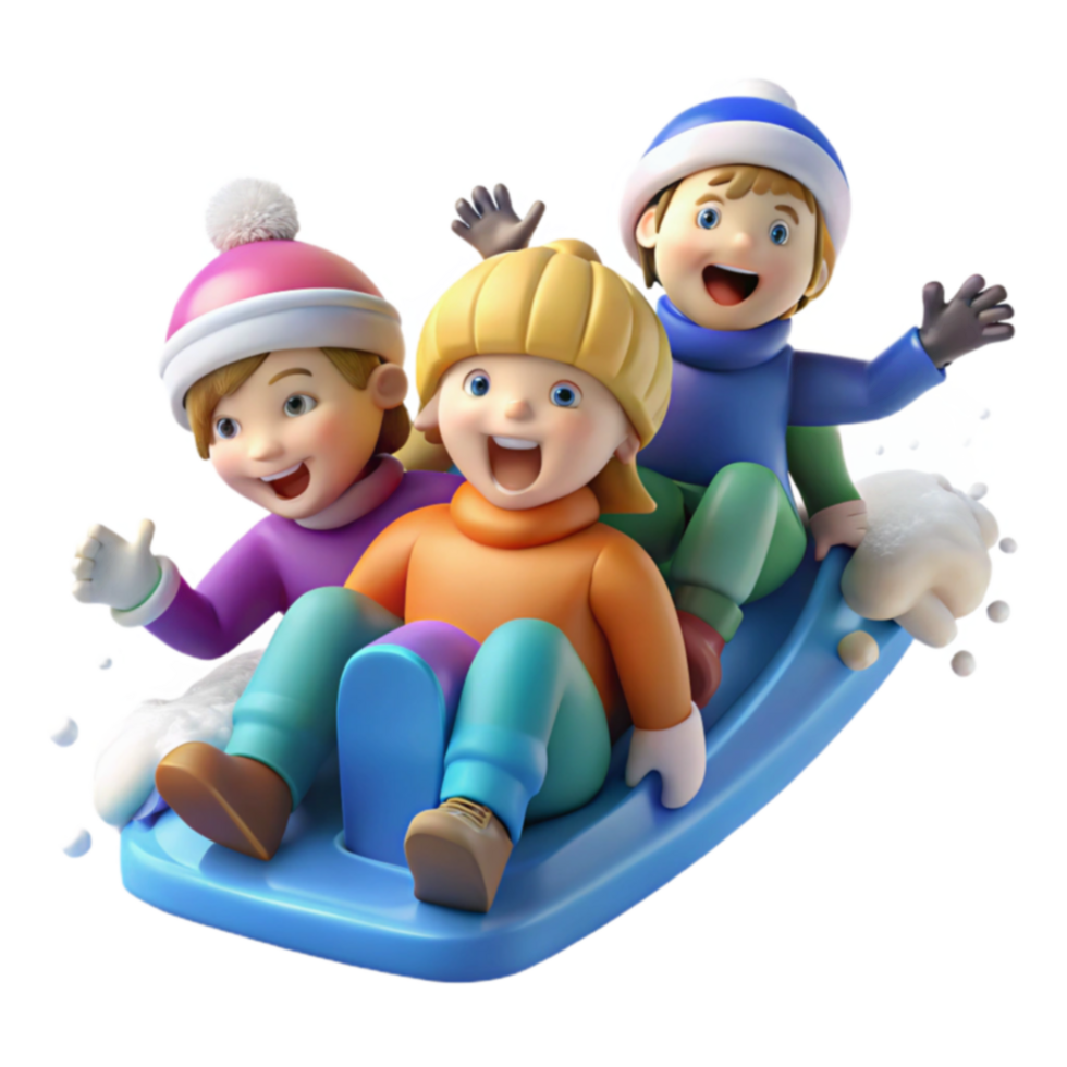 Kids Sledding Joy Winter Fun on a Snowy Day png