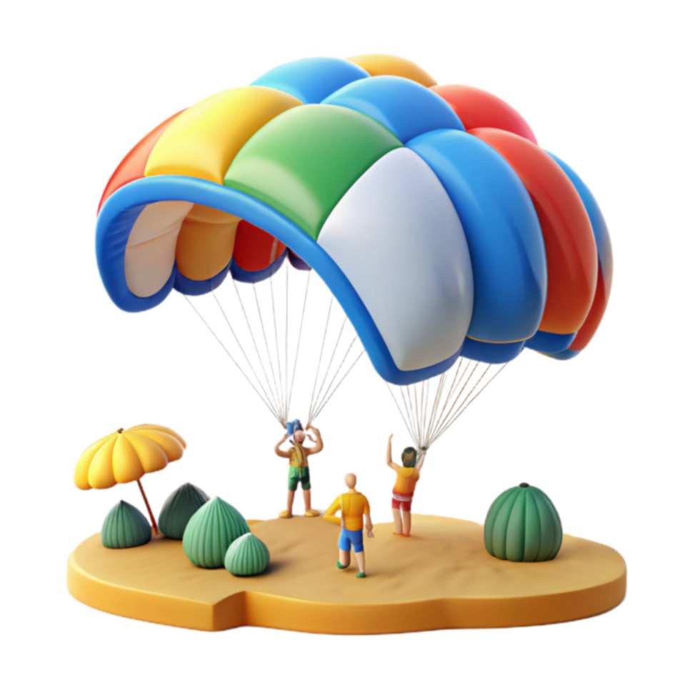 Colorful Parachute Landing on Tropical Beach png