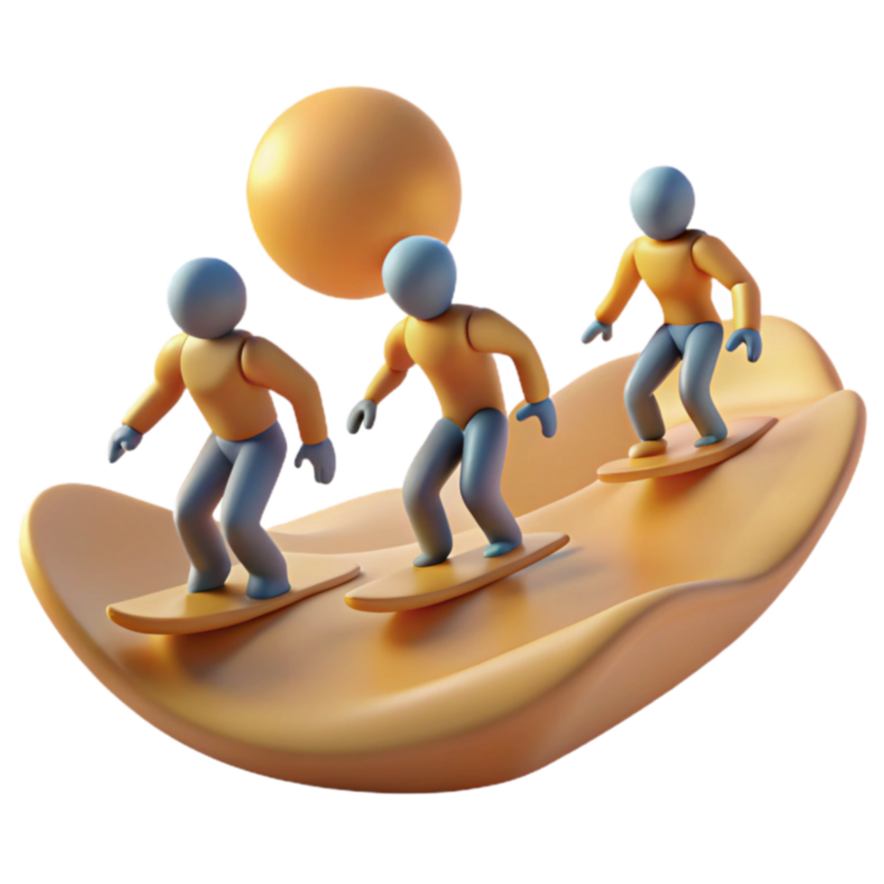 Teamwork, Surfing, 3D Render, Collaboration, Success, Wave, Abstract, Adventure, Fun, Competition png