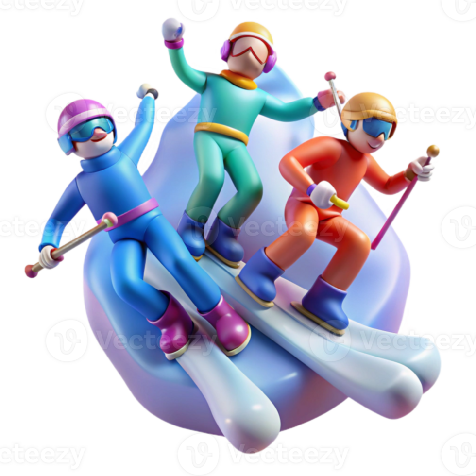 Fun Winter Skiing Cartoon 3D Render png