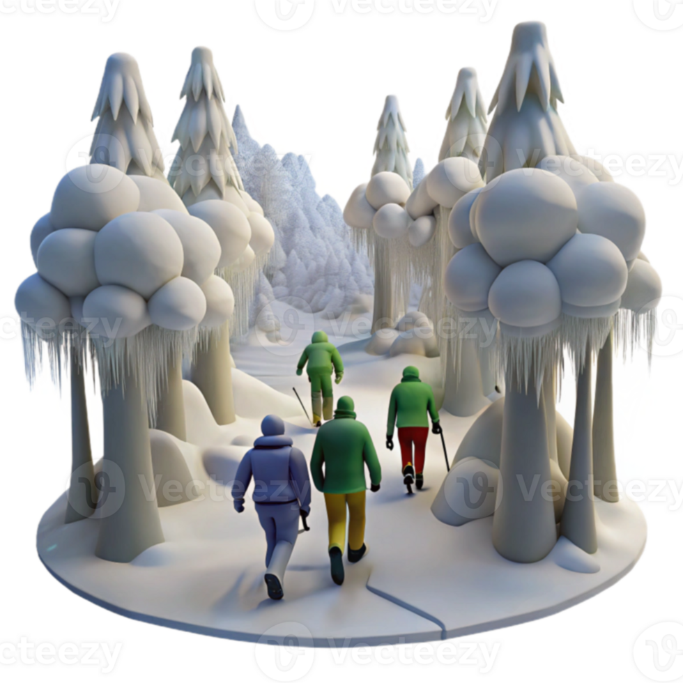 Winter Hikers in Snowy Forest png