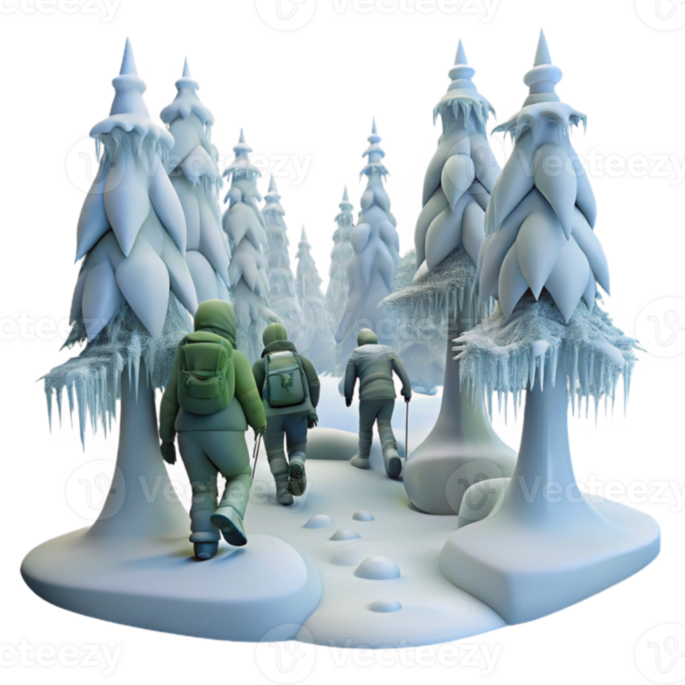 Winter Hikers in Frozen Forest png