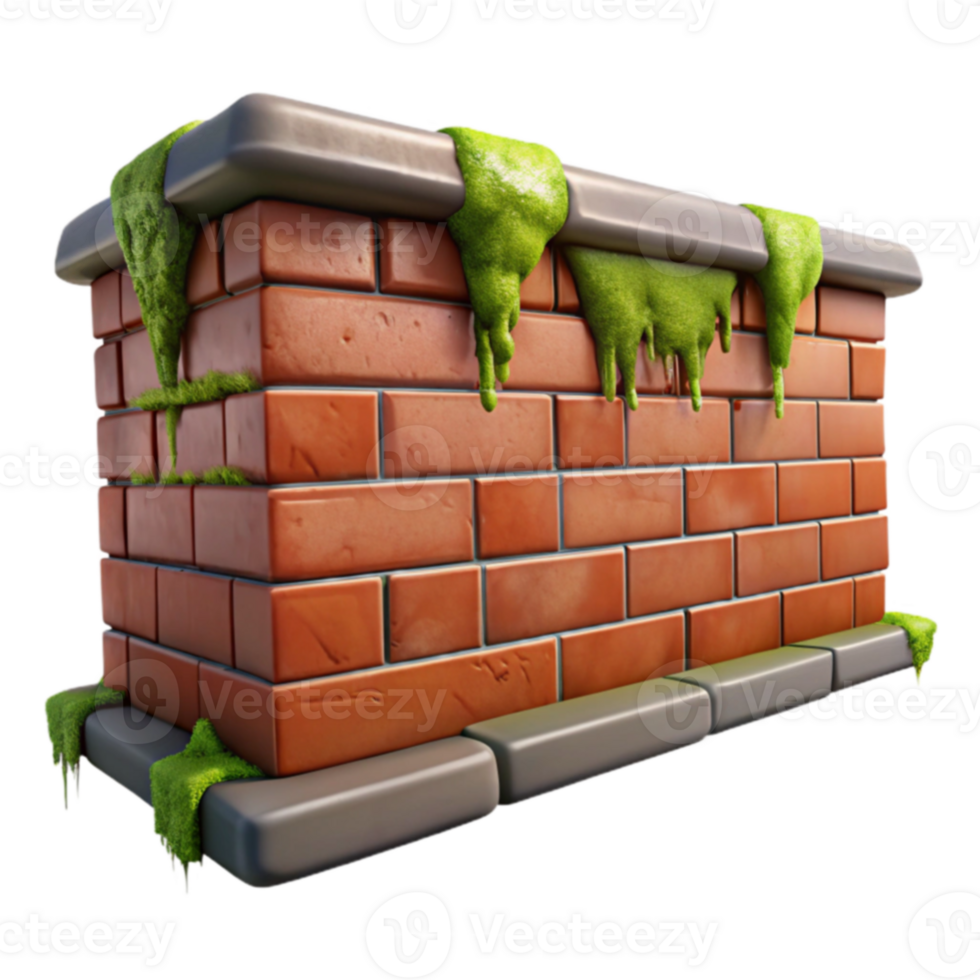 Moss-Covered Brick Wall 3D Render png