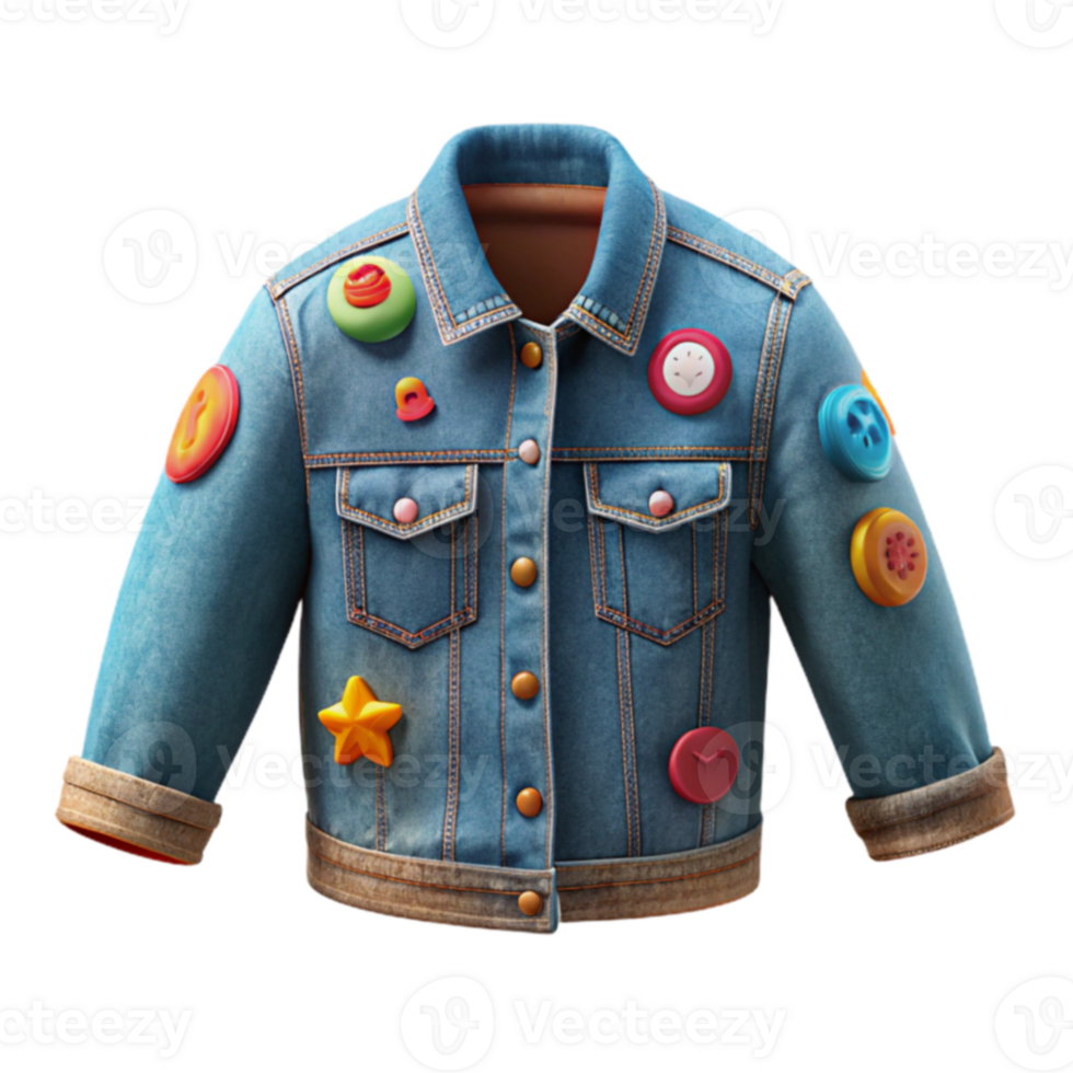 Colorful Button Denim Jacket png