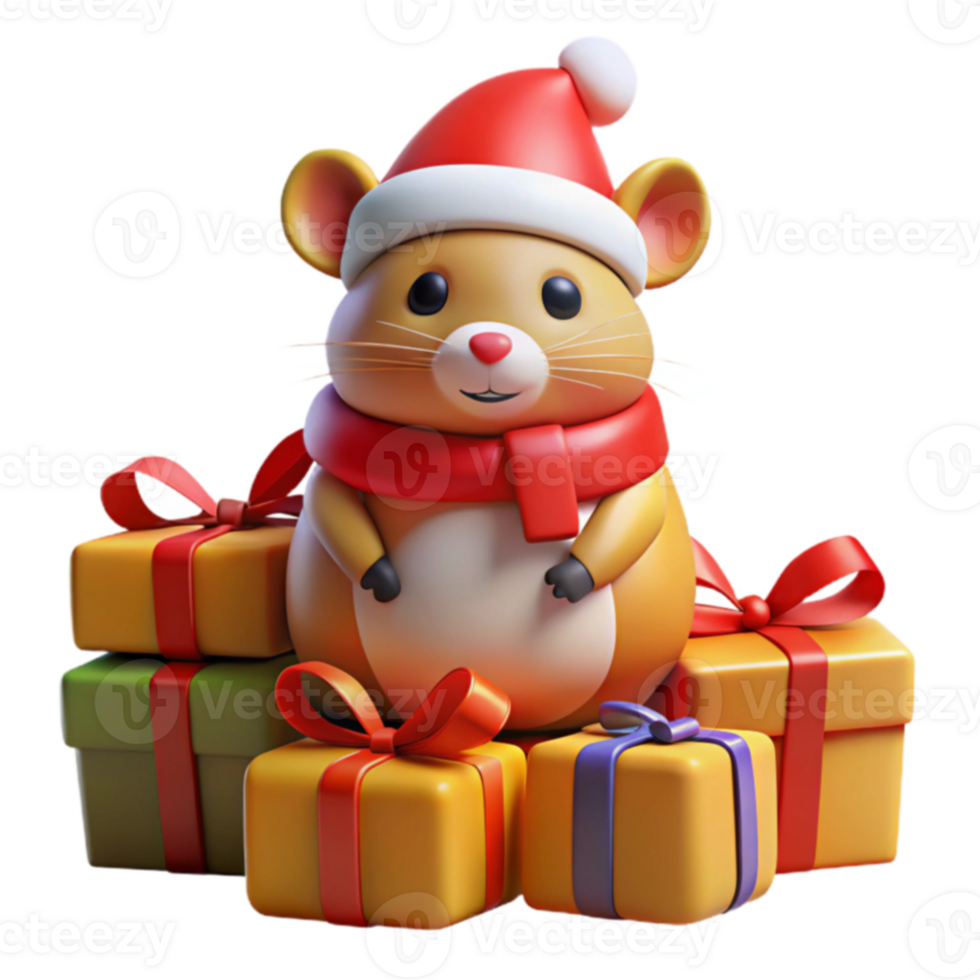 Cute Mouse with Christmas Gifts png