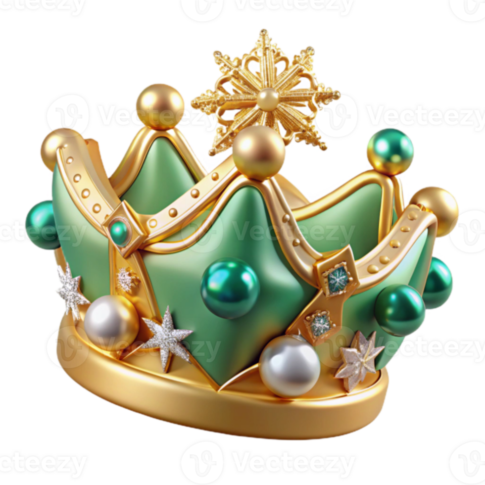Green and Gold Regal Crown with Snowflake png