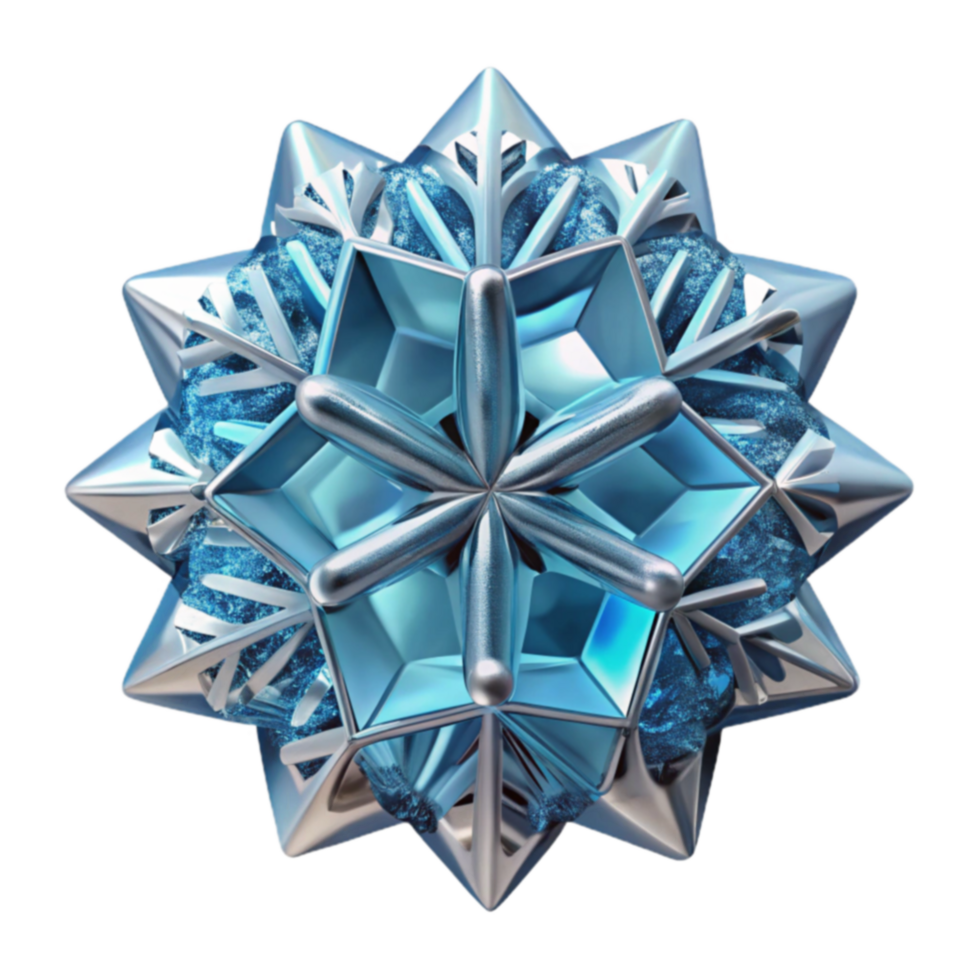 Icy Blue Snowflake Ornament 3D Render png