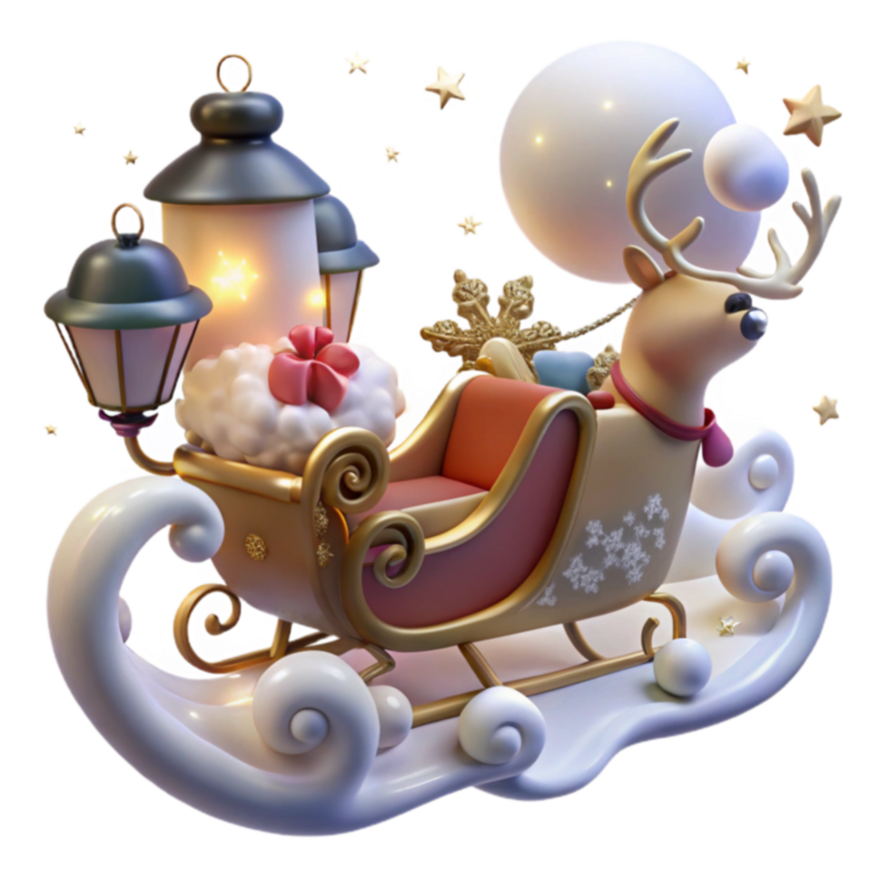 Christmas Reindeer Sleigh Ride Festive Winter Scene png