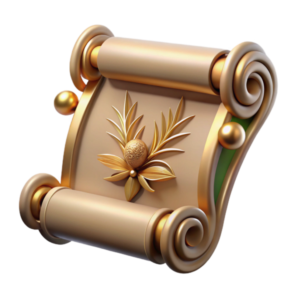 Golden Scroll with Floral Emblem 3D Render png