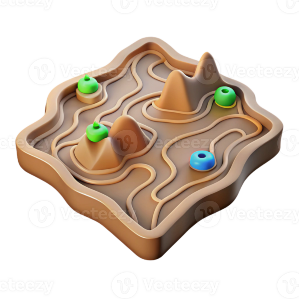 3D Render of Abstract Terrain with Pathways png