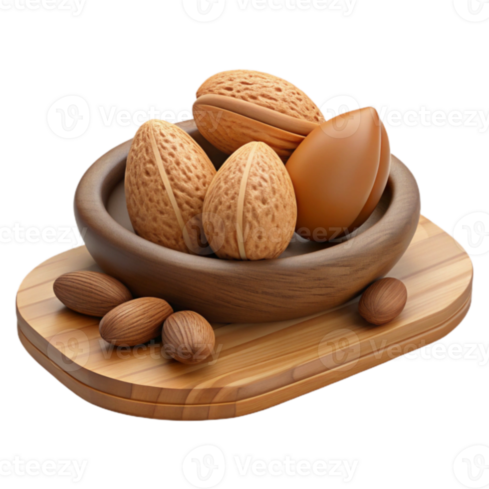 Wooden Bowl of Almonds and Nuts png