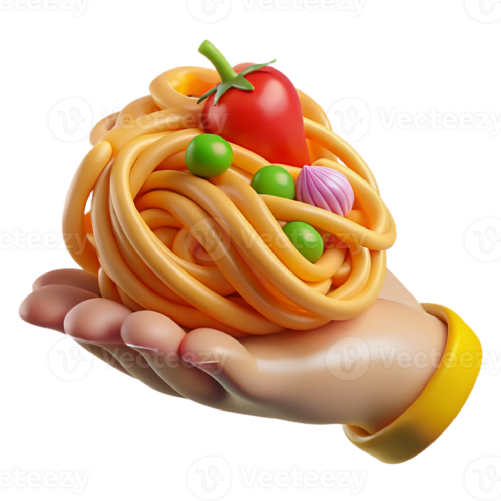3D Render of Spaghetti with Vegetables png