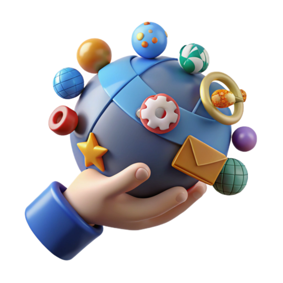 Global Network Connection Hand Holding Colorful Sphere png