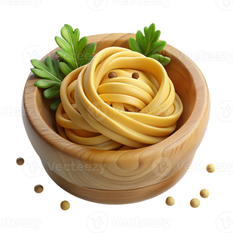 Wooden Bowl of Pasta with Herbs and Peppercorns png
