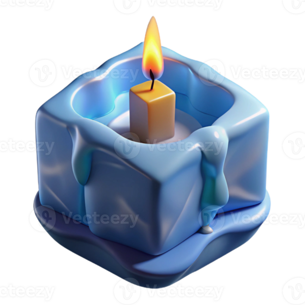 Melting Ice Cube Candle Holder with Lit Candle png