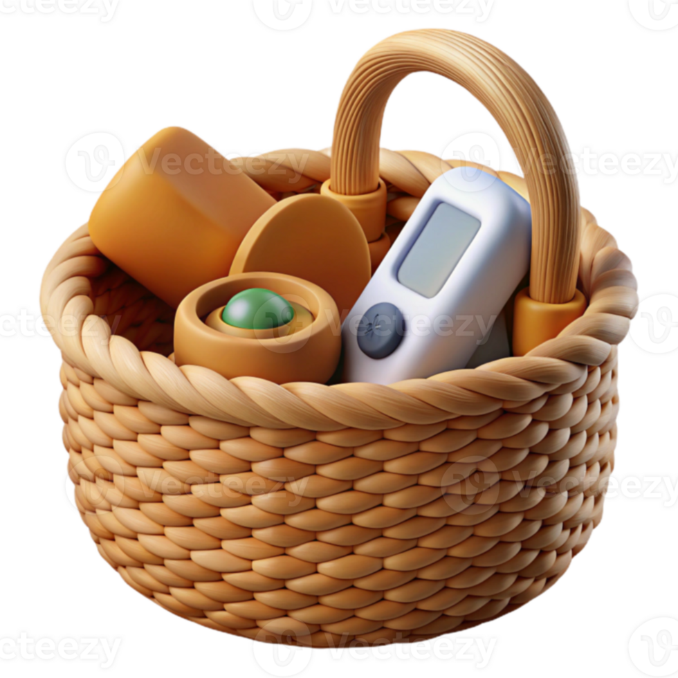 Wicker Basket of Health and Wellness Tools png