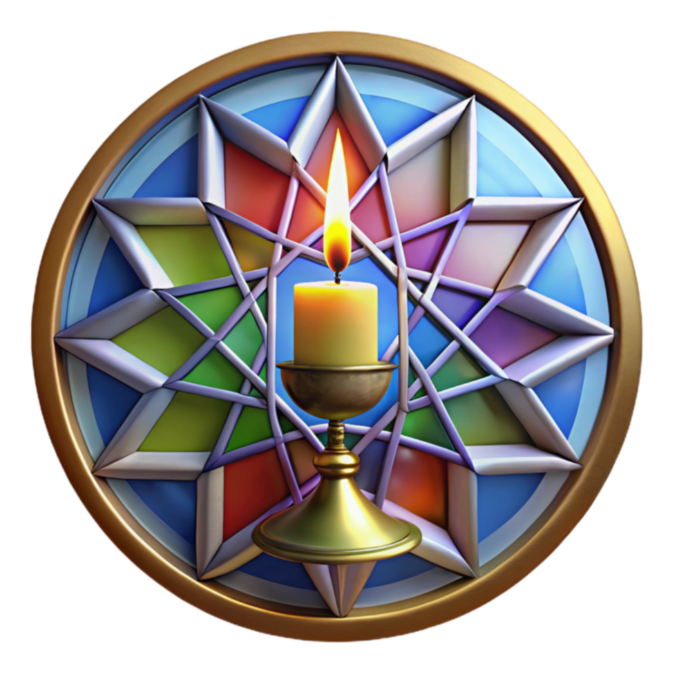 Lit Candle in Colorful Geometric Window png