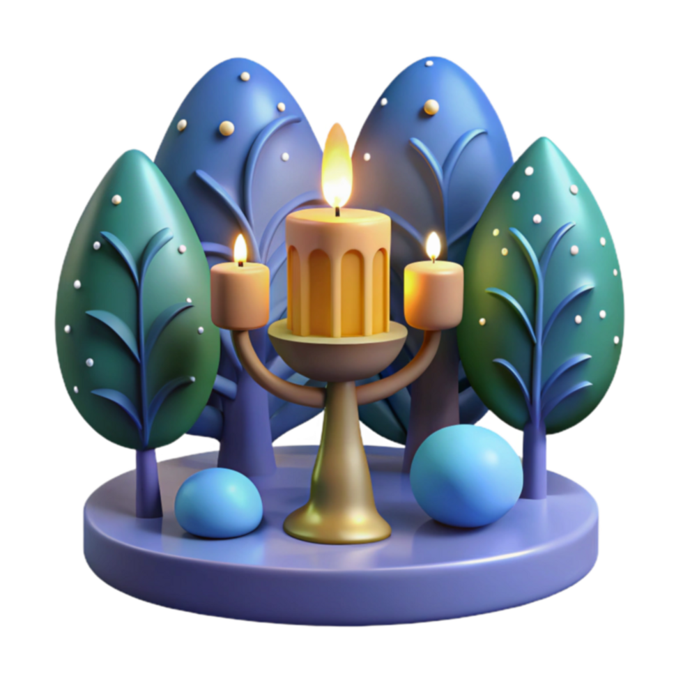 Candles, Trees, and Stones A Serene 3D Render png