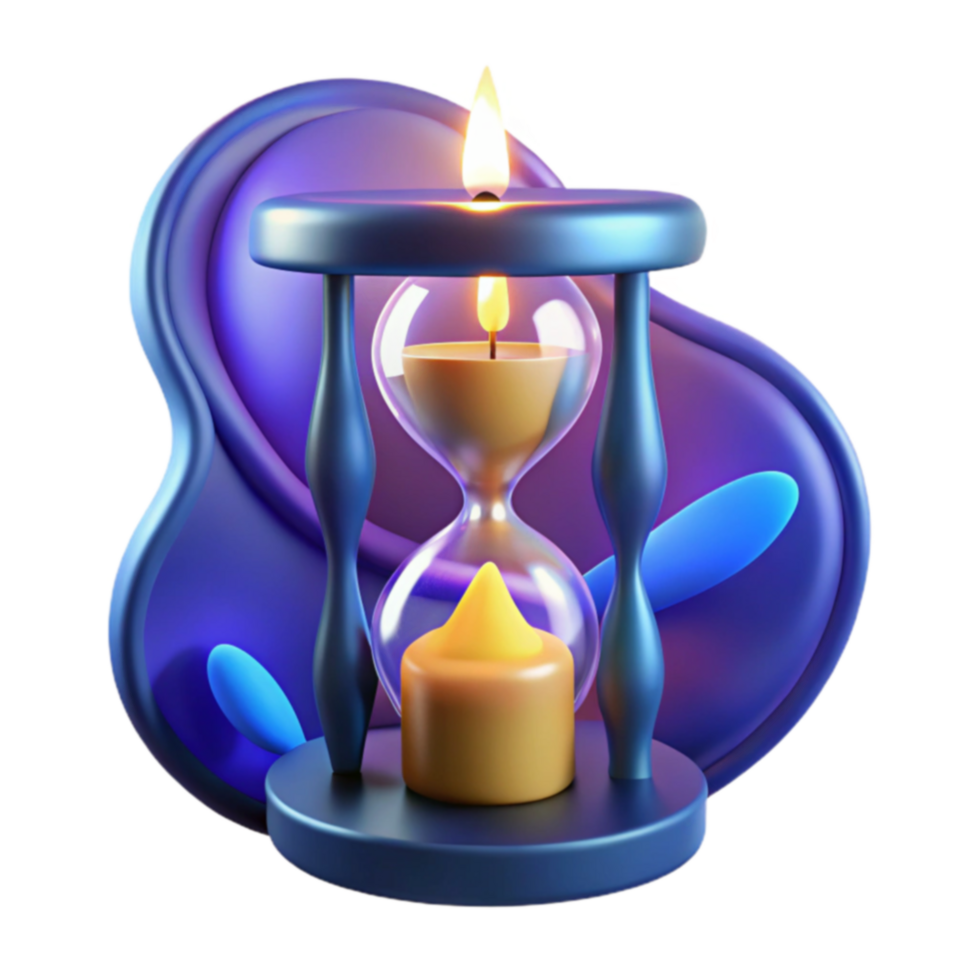 Time, Candle, Hourglass, Sand, 3D Render, Glow, Mystical, Purple, Blue png