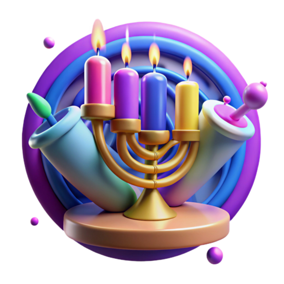 Colorful Menorah with Candles Festive Abstract Art png