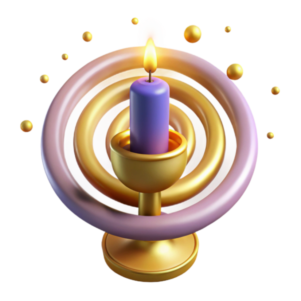 Golden Candle Holder with Purple Candle and Abstract Rings png