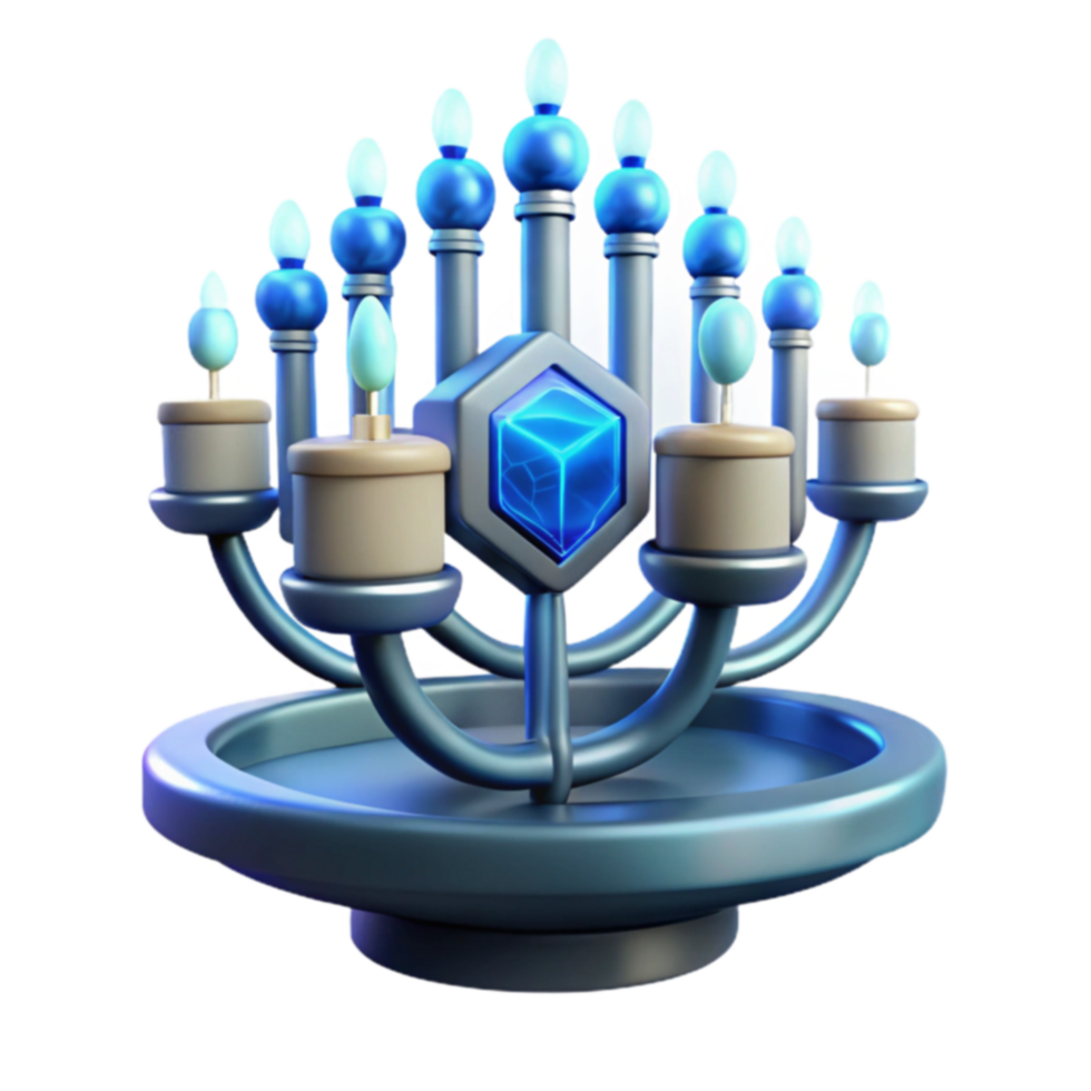 Menorah with Glowing Crystal Cube 3D Render png