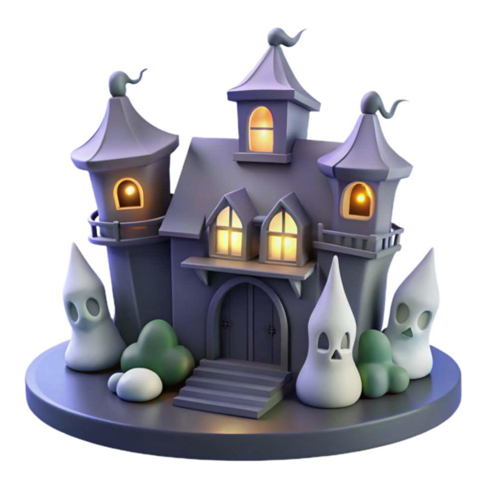 Spooky Halloween Castle 3D Model with Ghosts png