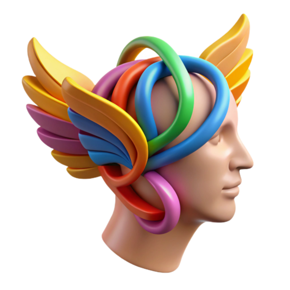 Abstract Head with Colorful Wings and Intricate Design png