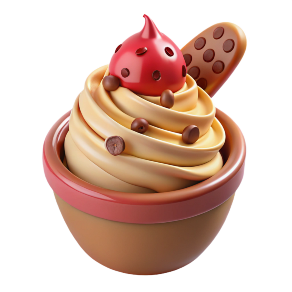 Creamy Swirl Dessert with Chocolate Chips and Red Topping png