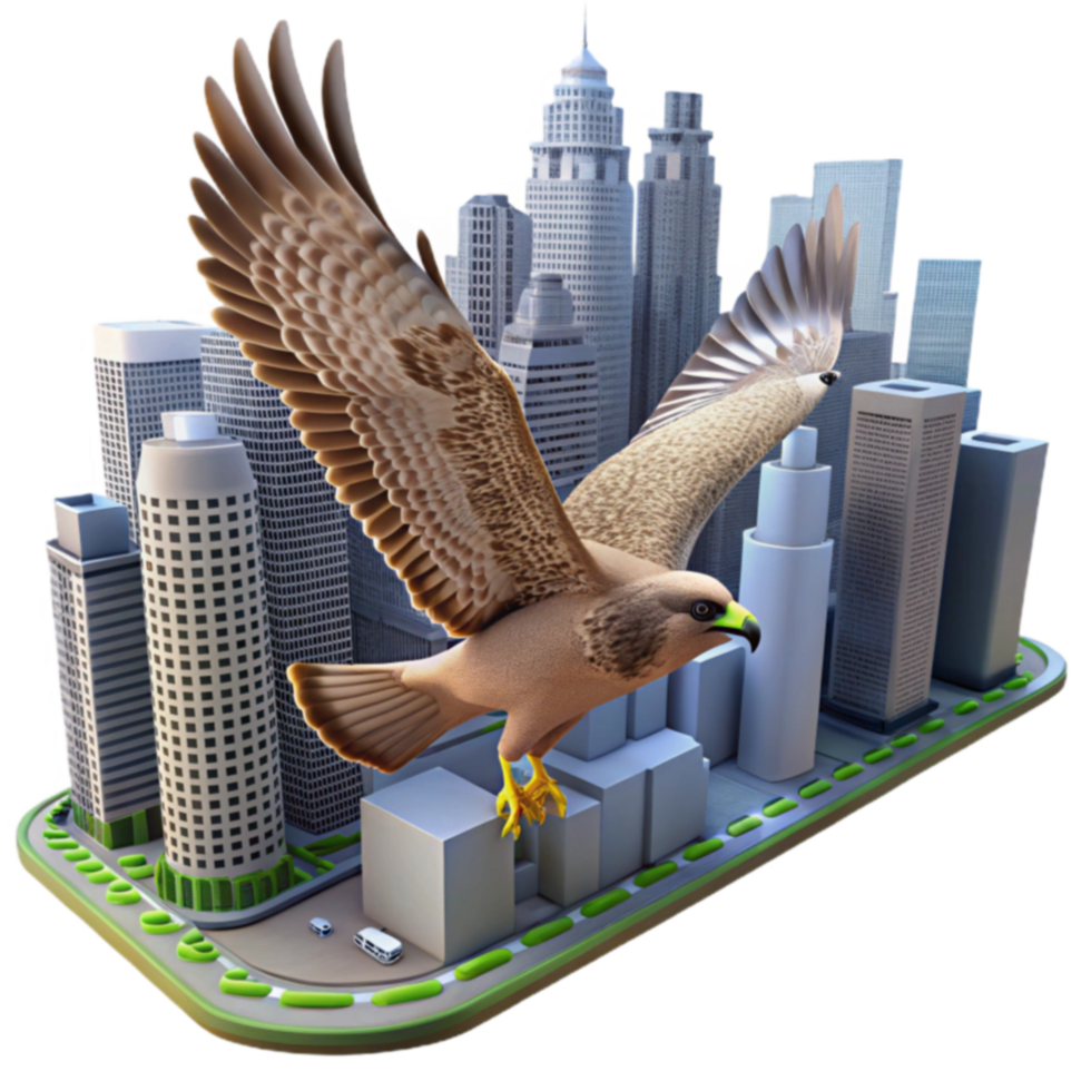 Raptor Soaring Over Cityscape png
