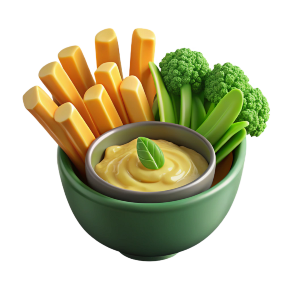 Crispy Cheese Sticks, Broccoli, and Creamy Dip png