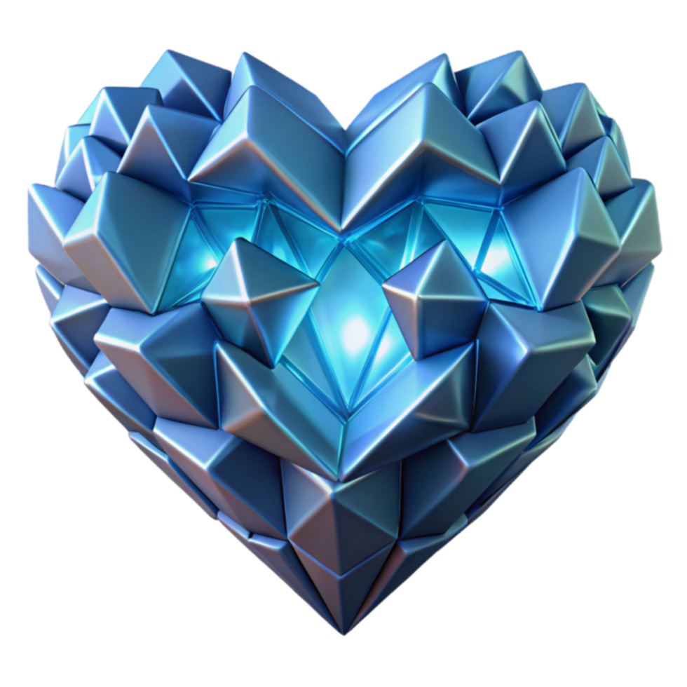 Abstract Metallic Heart 3D Render of Geometric Shapes png