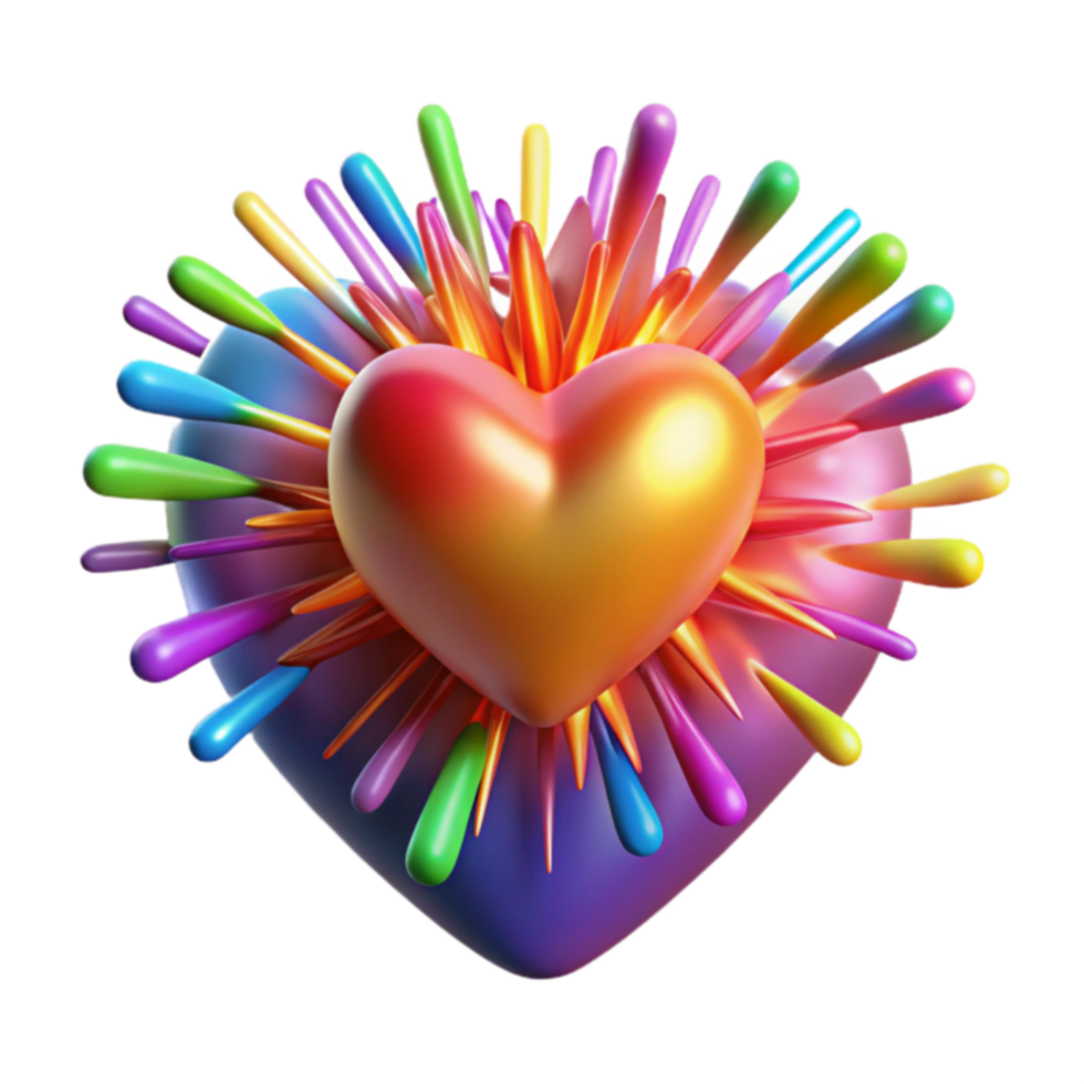 Rainbow Heart Burst Colorful 3D Love Graphic png