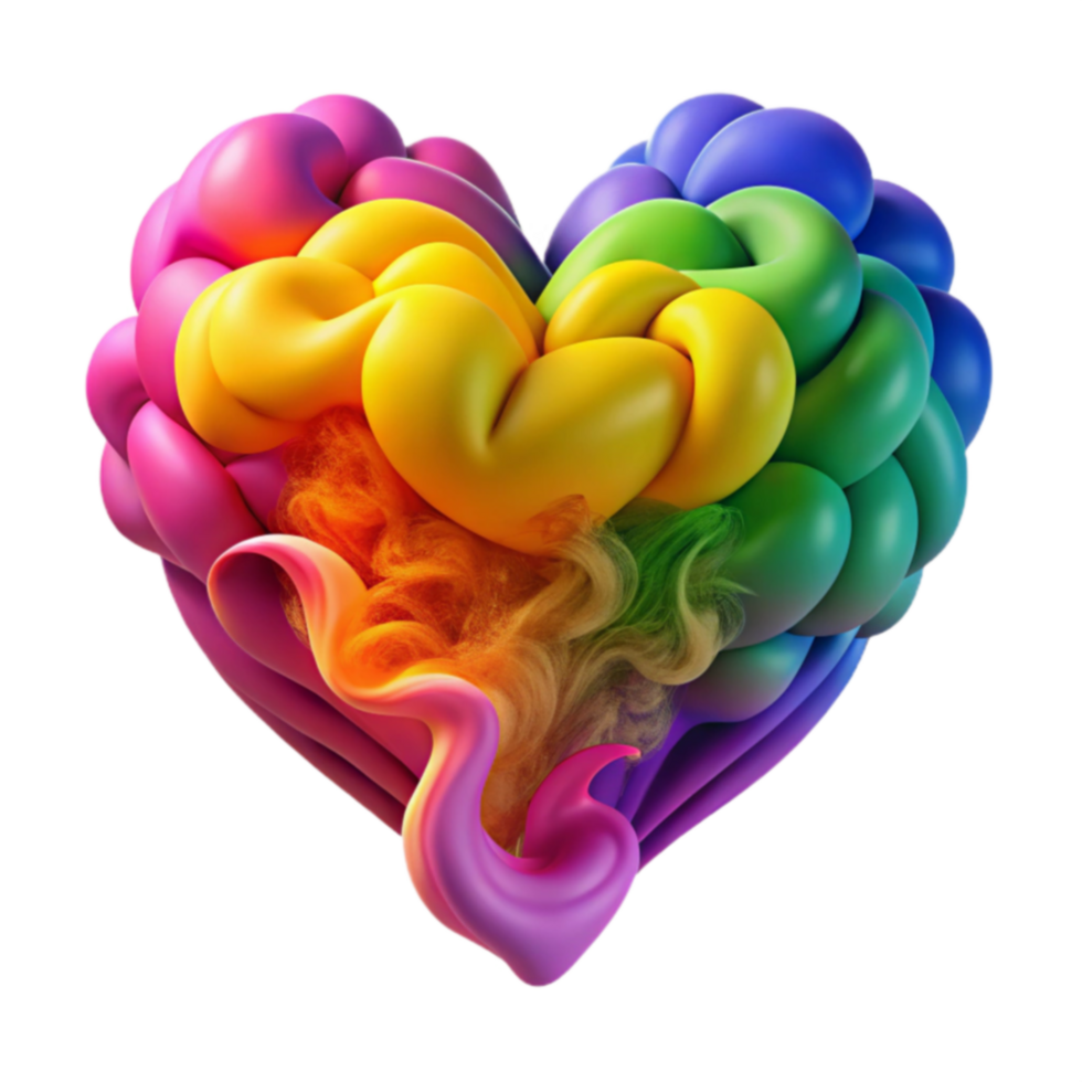 Rainbow Heart Abstract 3D Render of Colorful Shapes and Swirls png