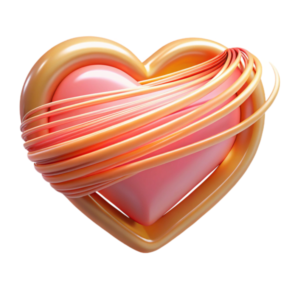 Abstract Pink Heart with Gold Accents and Swirling Lines png