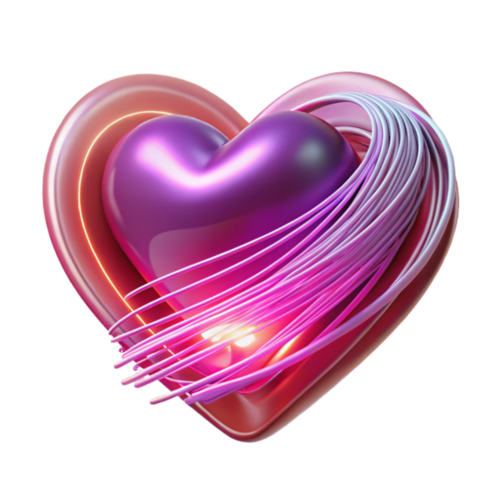 Abstract 3D Heart Glowing Pink and Purple Design png