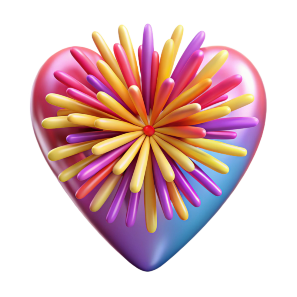 Colorful 3D Heart with Burst Flower Design png