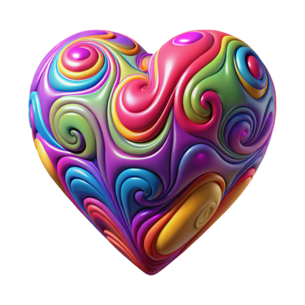 Rainbow Swirl Heart Abstract 3D Colorful Art png