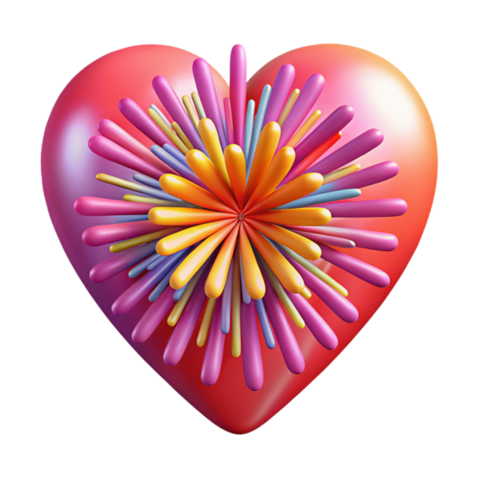 Colorful Burst in a Heart 3D Render png