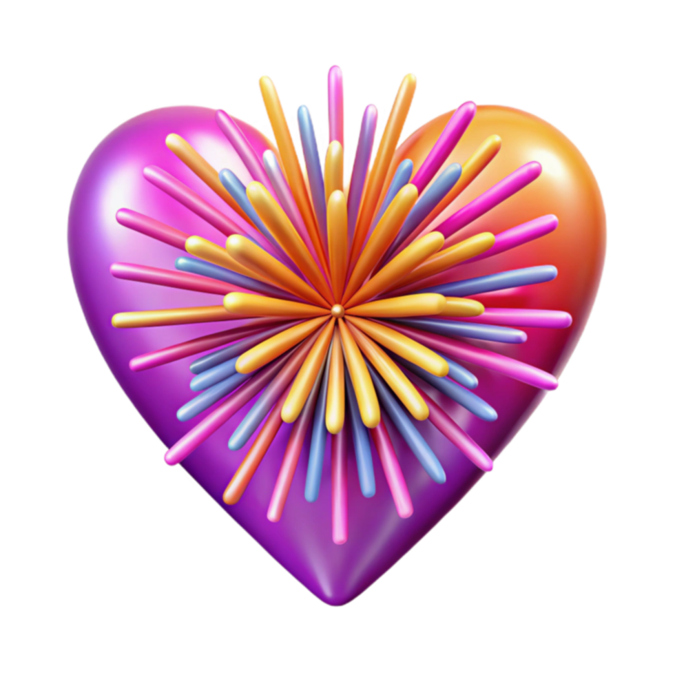 Colorful Heart Burst 3D Render of Festive Love png