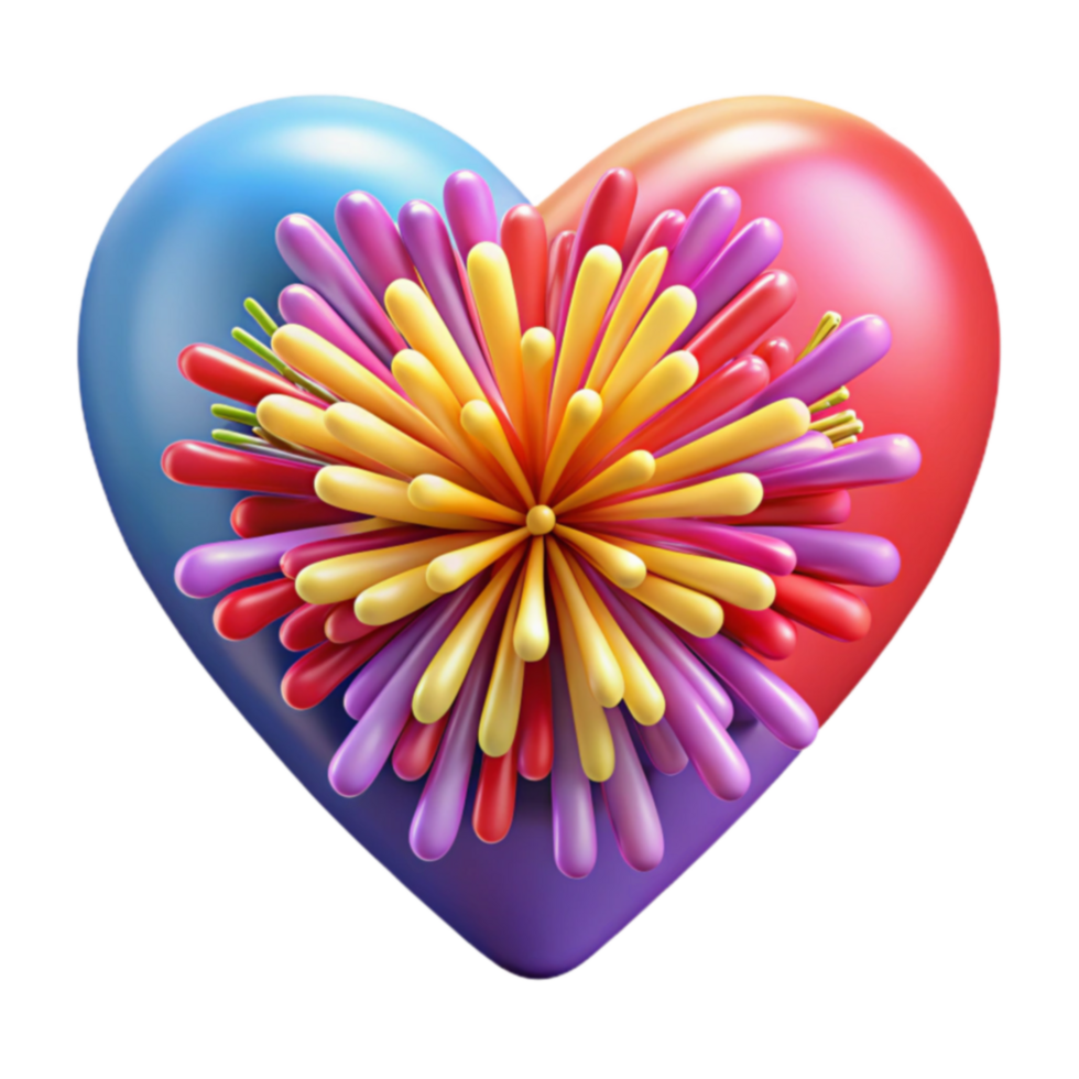 Colorful Heart with 3D Flower Design png