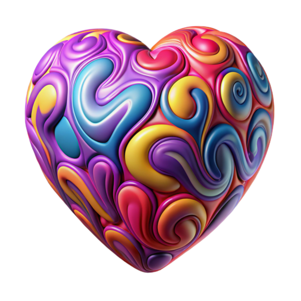 Abstract Colorful Swirls Heart 3D Render png
