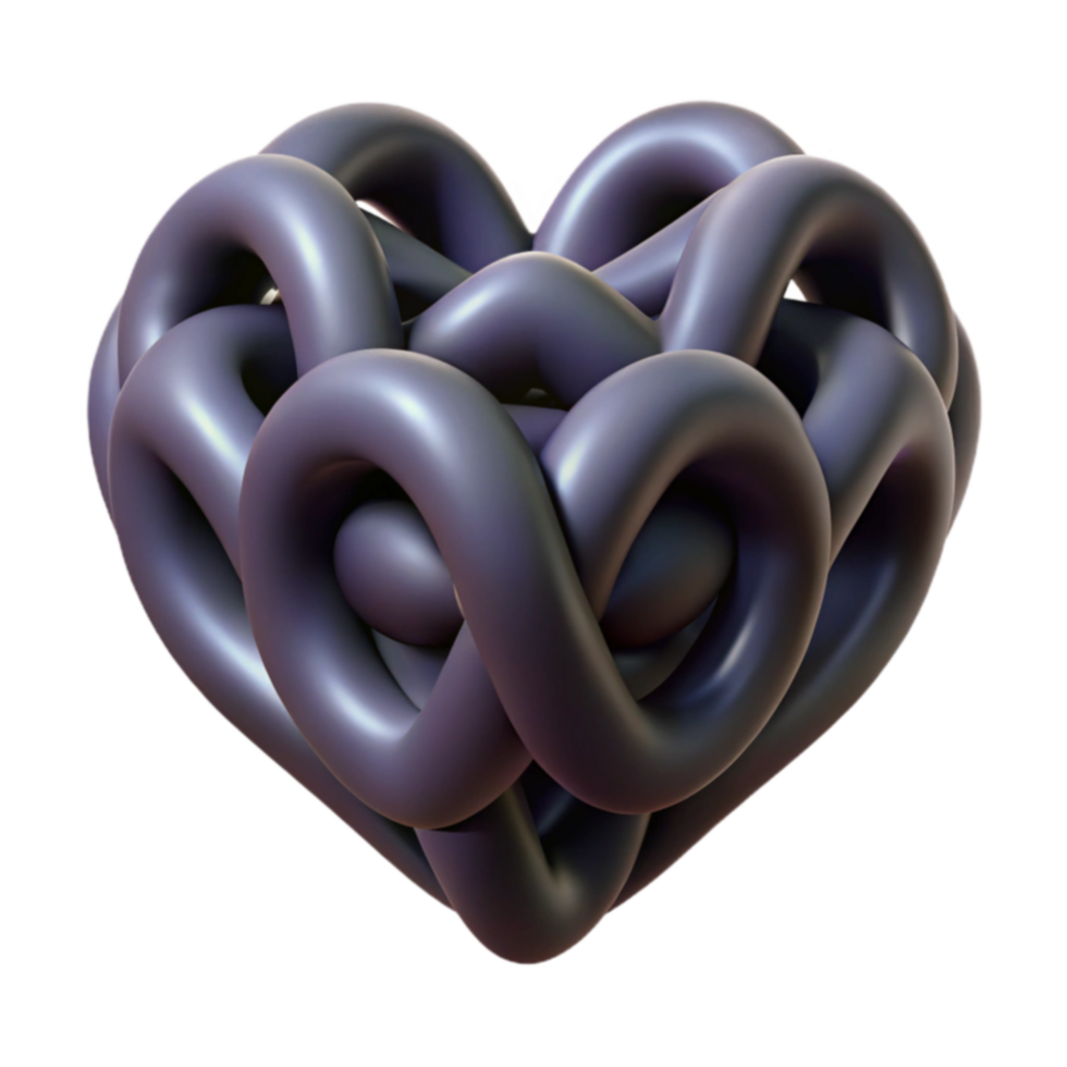 Intricate Knotted Heart 3D Render of Complex Intertwined Forms png