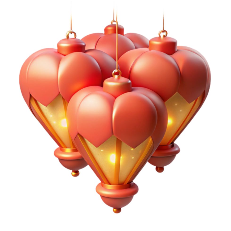 Illuminated Festive Lanterns 3D Render of Hanging Lights png