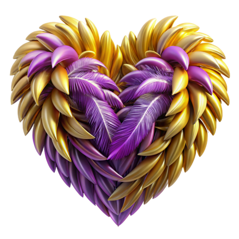 Golden Purple Feather Heart 3D Abstract Art png
