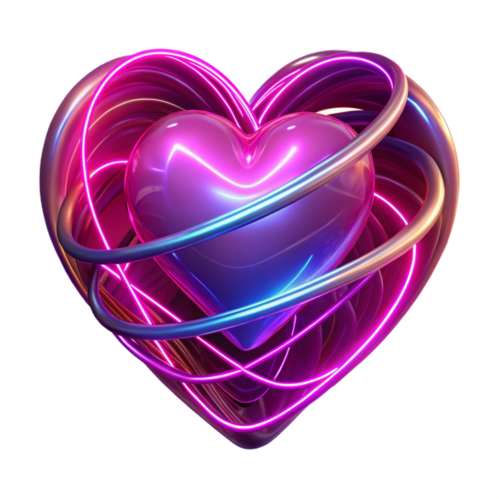 Neon Heart Abstract 3D Render of Love png